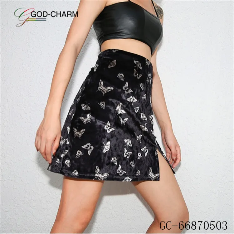 GC-66870503 Wholesale Women High Waist Velvet Pleated Skirts New Fashion Velvet Black Short Sexy Skater Skirt