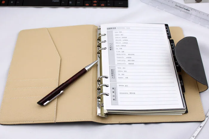 Leather spiral notebook Original office personal diary/week planner/agenda organizer 6 rings binder stationery