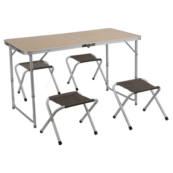 
Outdoor portable picnic bamboo kitchen adjustable height folding camping table set with foldable 4 chairs 