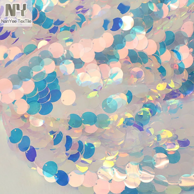Nanyee Textile High Density Big Dot Blue Pink Iridescent Sequin For Costume