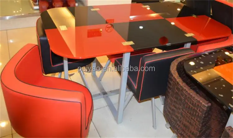 
Hideaway space saving cheap glass dining table 6 chairs set 