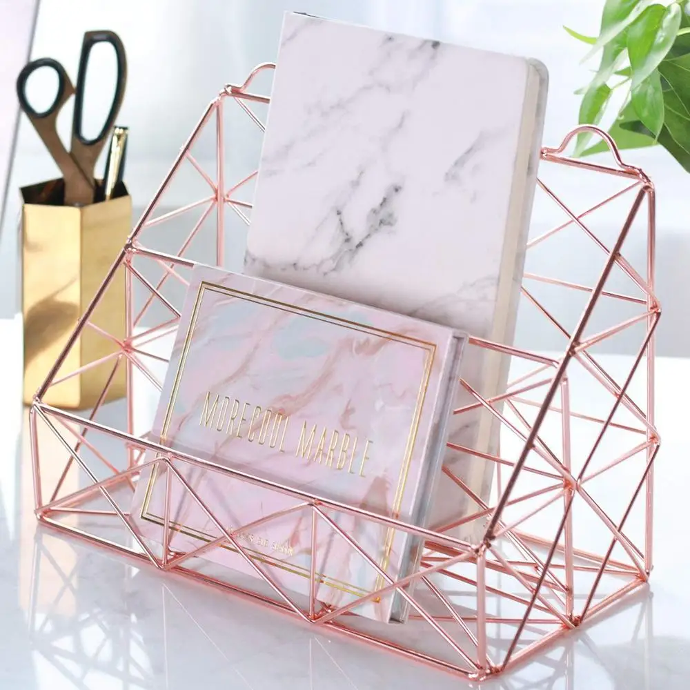 
Simmer Stone Rose Gold Mail Organizer, Plated Wire Metal Wall Mountable Multifunction Storage Rack, Organizer for Mails Books Fi 