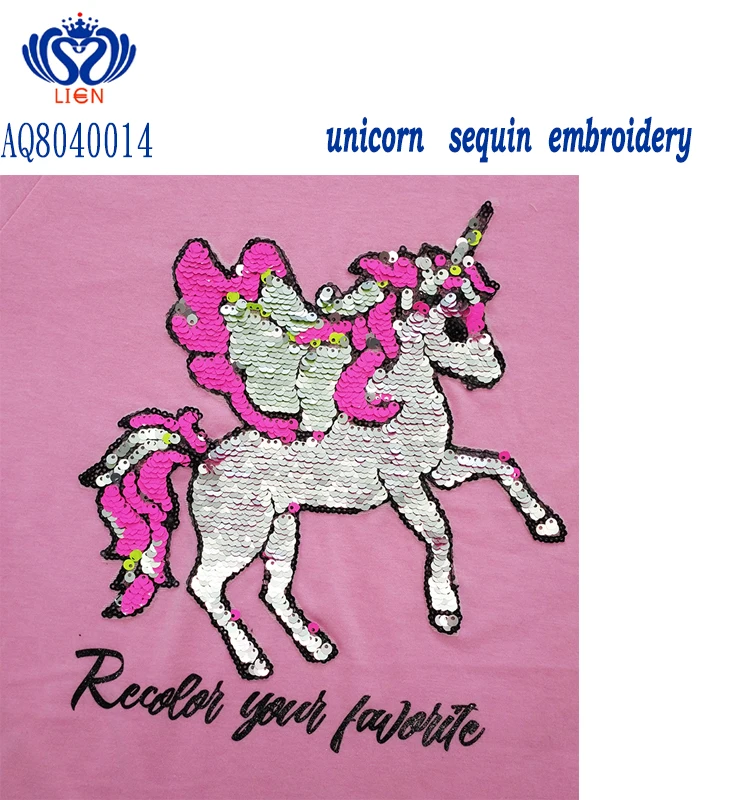 
Double side unicorn sequin patch prink kids summer shirt, flipping sequin little girls summer shirt, reversible sequin t-shirt 