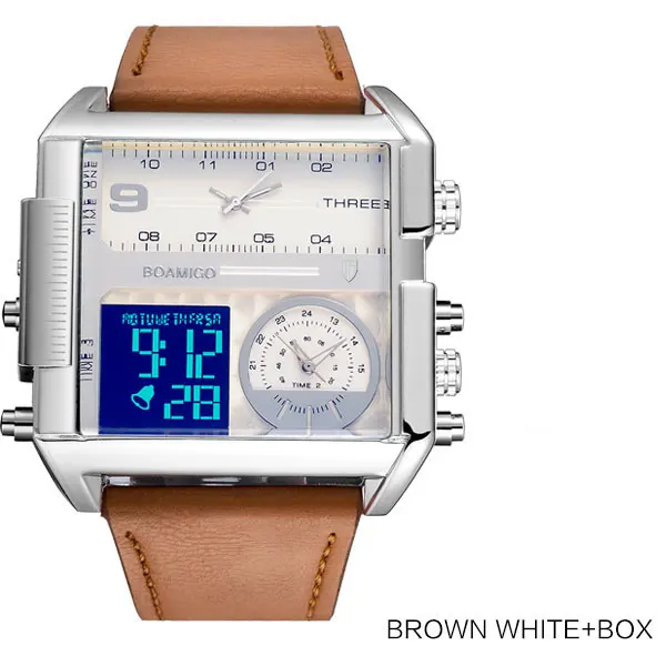 BOAMIGO Big Dial Quartz Watch Men Fashion Black Color Genuine Leather Band Casual Man Wrist Watch F920A