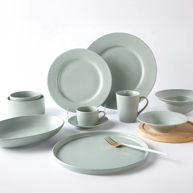 Green matte glazed porcelain tableware special dinnerware in market hotel restaurant ceramics dinnerware sets