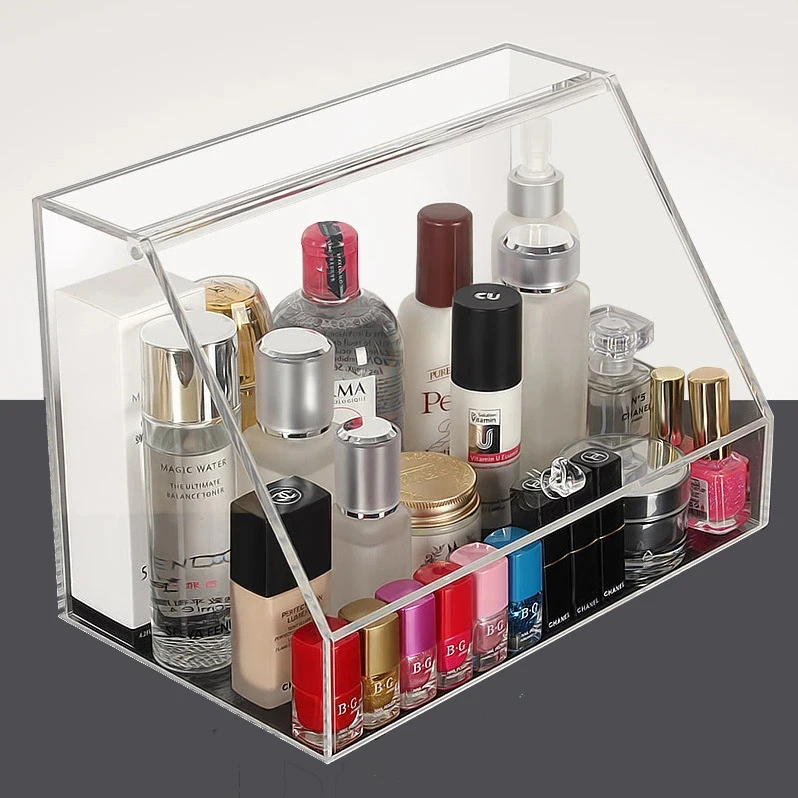 Modern Clear Acrylic Countertop Pull Out Storage Drawer/Cosmetic Organizer Box w/Tissue Dispenser