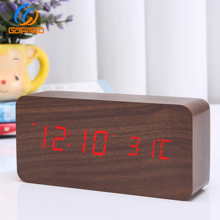 Multifunctional Digital Desktop Wooden LED Clock with Wooden Table Clock