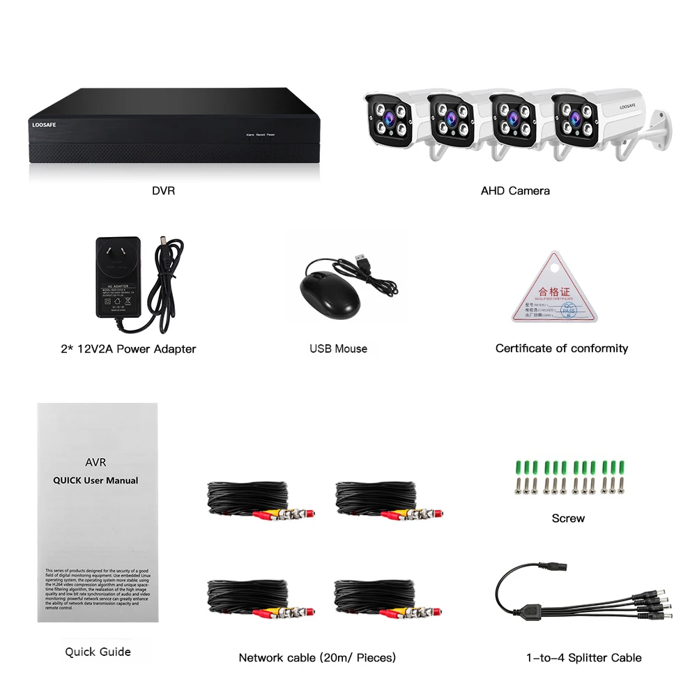 LOOSAFE CCTV 4CH1080P AHD Kit P2P camera analog  H. 264 DVR Video surveillance camera system Waterproof Outdoor