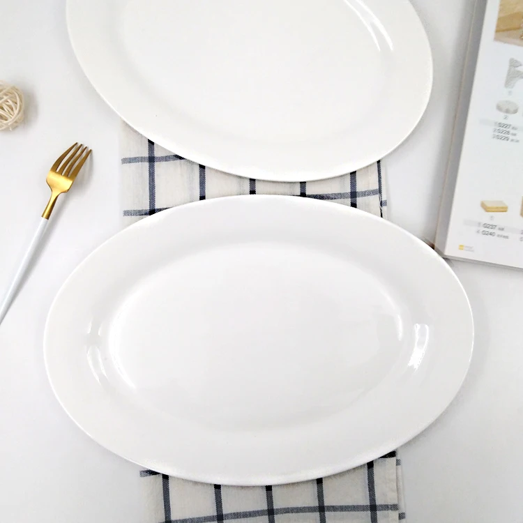Daily dinner tableware high quality dessert snack steak pizza salad white oval ceramic plate for hotel home restaurant