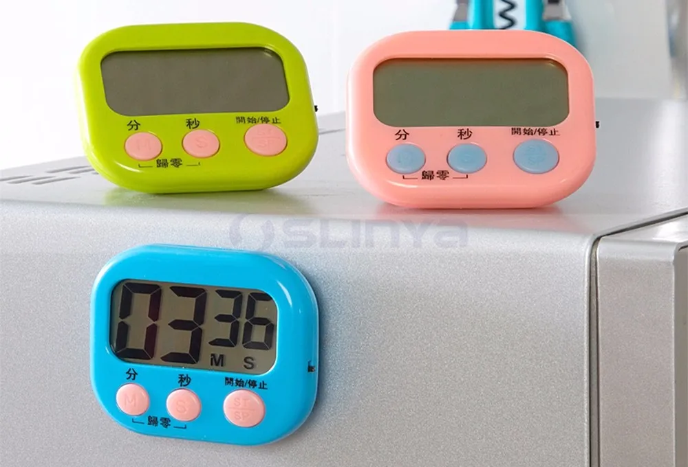 Mini Cooking Timer with Big LCD Screen AAA Battery Countdown 4 Color Digital Kitchen Timer