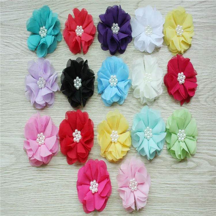 2.5' chiffon pearl with floral pearl flower headband baby headband