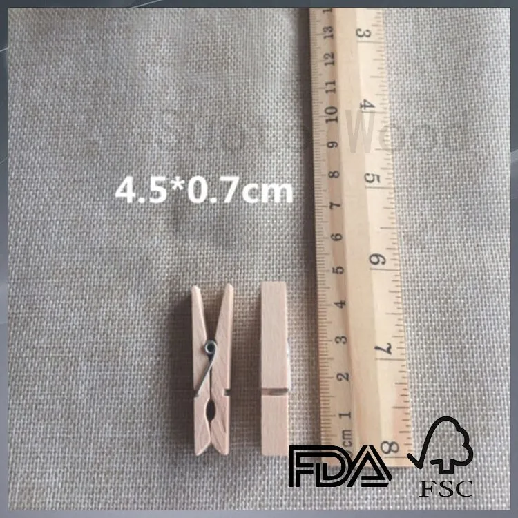 35mm natural wooden clip wooden clothes pin wooden peg engraved logo is welcome