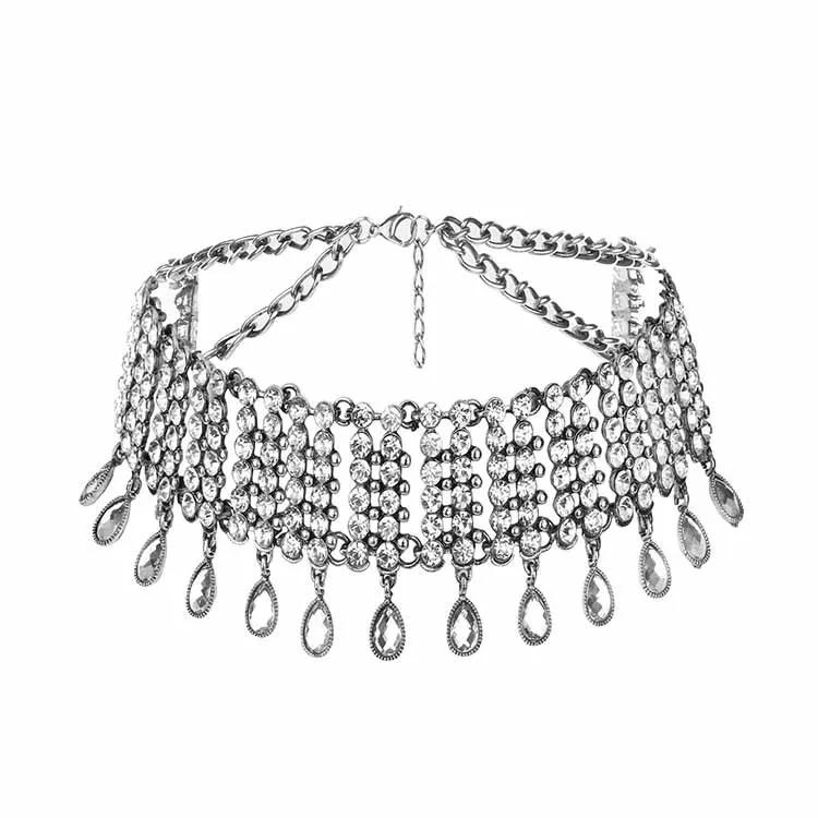 Collar Chokers Necklace & Pendant Fashion Full clear Crystal Collier Double Chain Wedding Charm Chocker Neck Wholesale