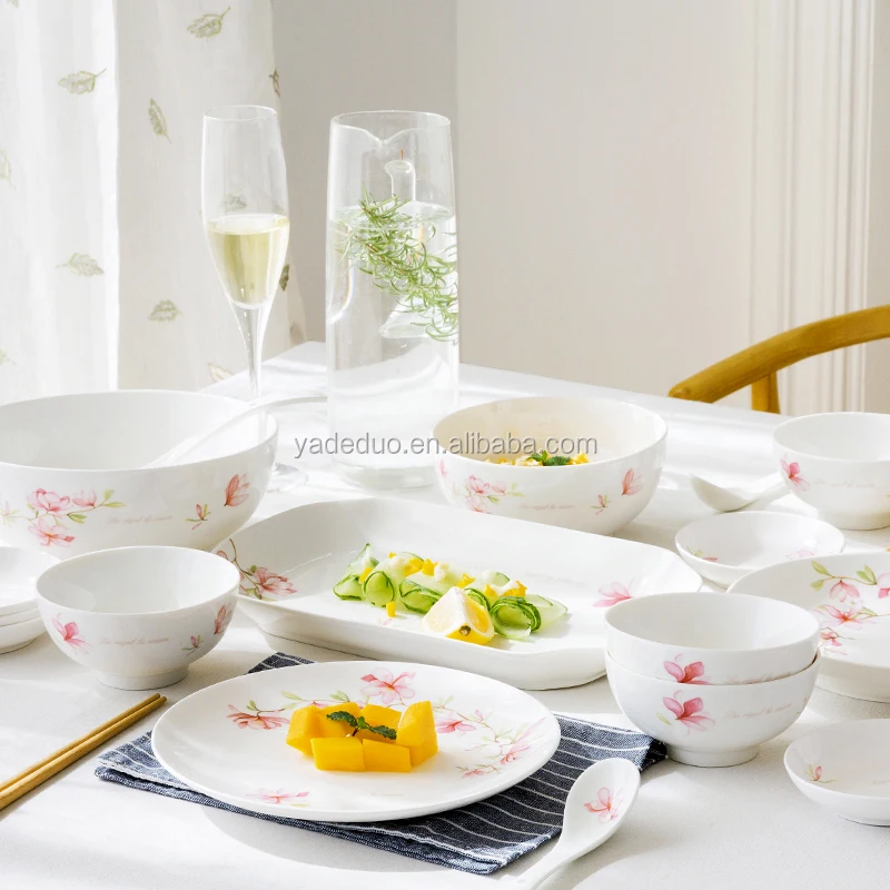 Custom porcelain dinner plates bowl sets 42pcs restaurant ceramic serving dishes set
