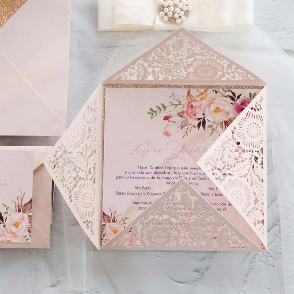 
Beautiful Floral wedding invitations classic wedding invitation designs laser cut wedding invitations 