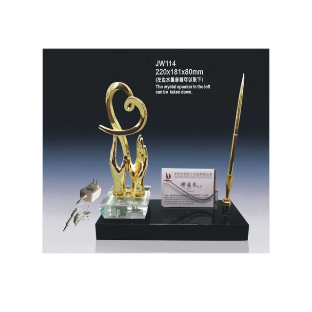 Gold heart music base crystal name card holder