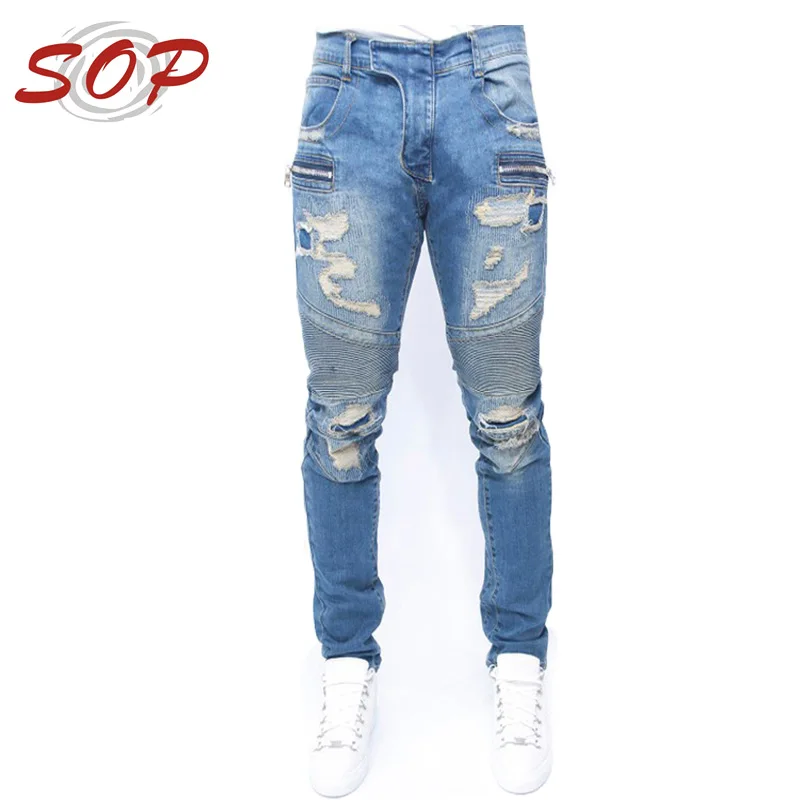 Latest design ripped man denim cotton trousers jean pants models for men