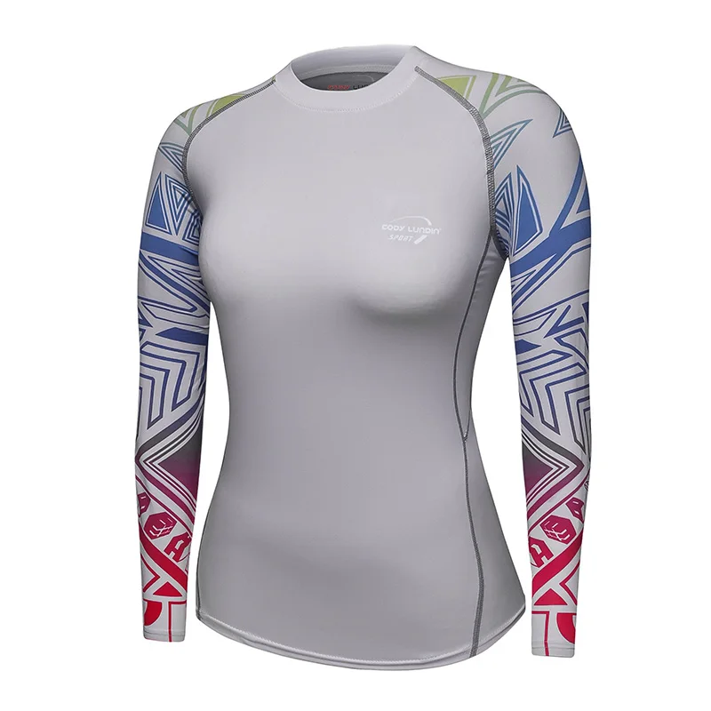 Индивидуальные сублимированные длинные женские топы с принтом татуировки, спортивные термокомпрессионные рубашки