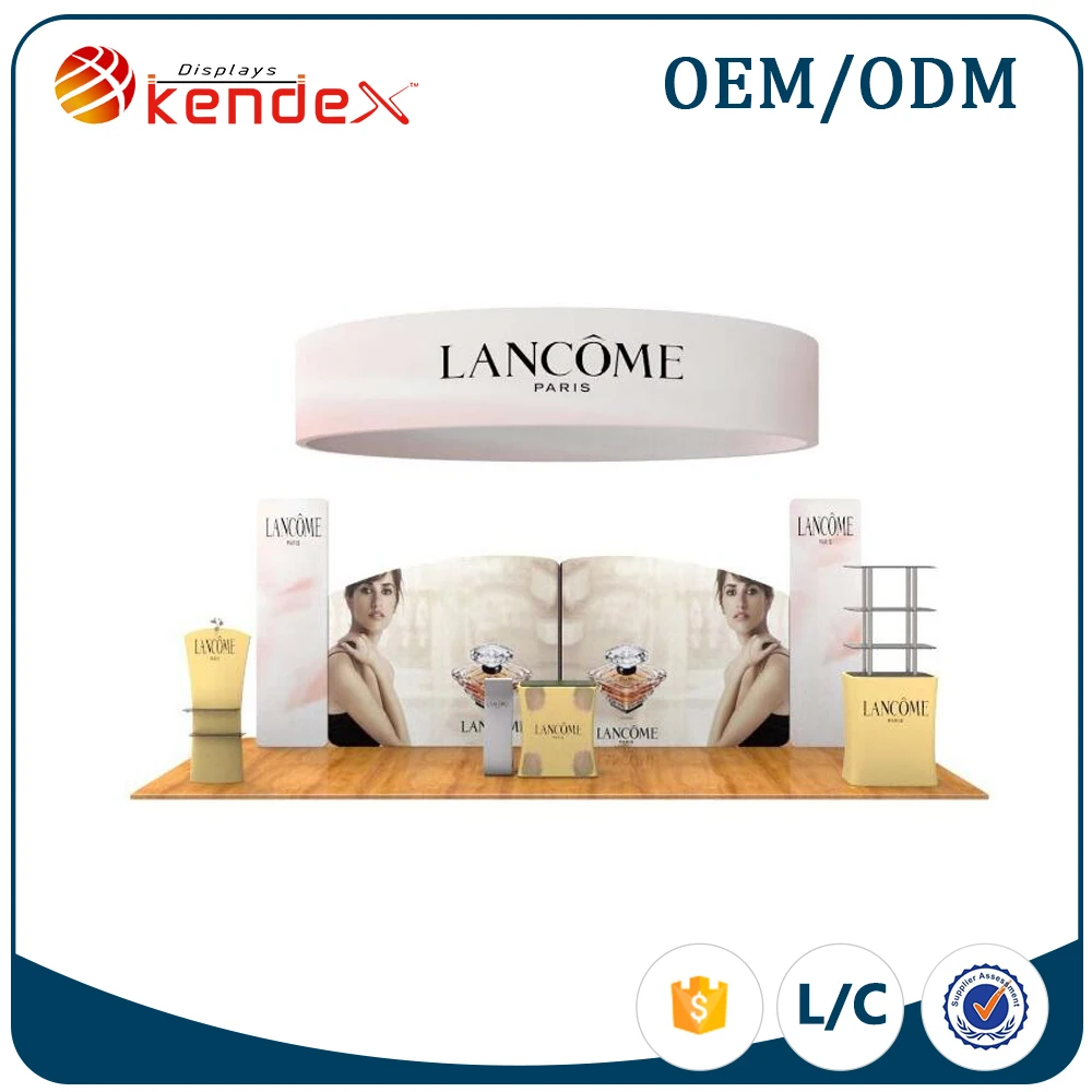 desktop wood and acrylic makeup display rack with poster for window display