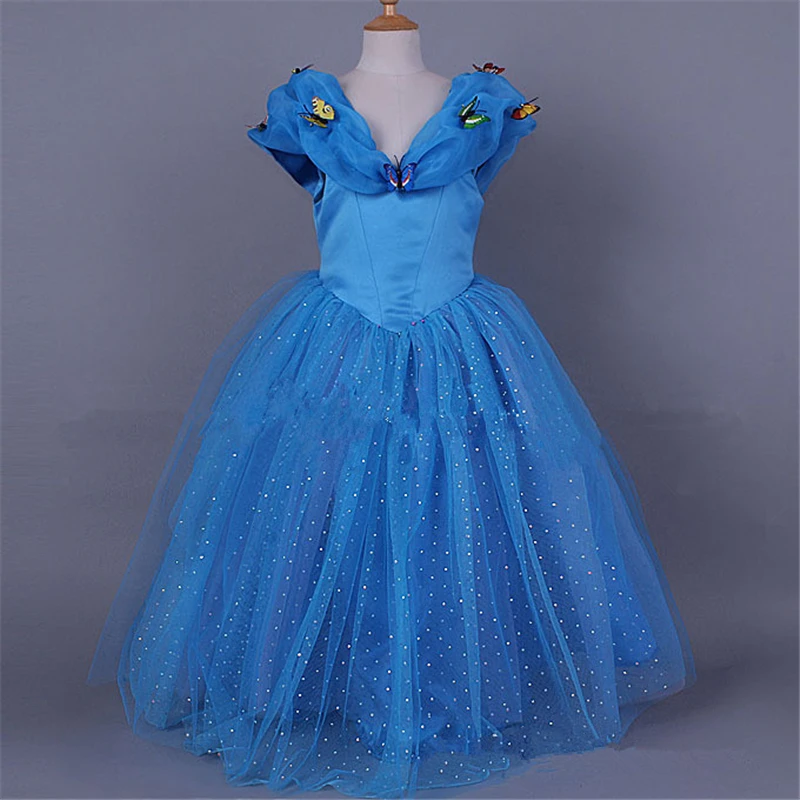 2015 New Cinderella font b Dress b font For Girls Blue Party font b Dresses b