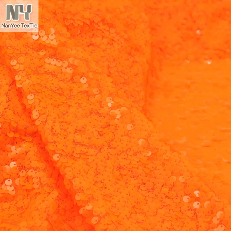 Nanyee Textile 6mm Mesh Fluorescent Red Orange Sequin Fabric