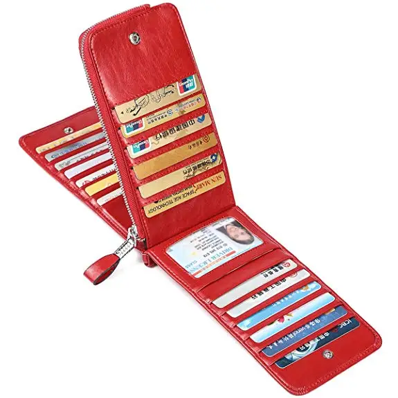 Genuine leather wallet women fashion trends wallet purses RFID Blocking Bifold Multi Card Case Wallet With Zipper Pocket