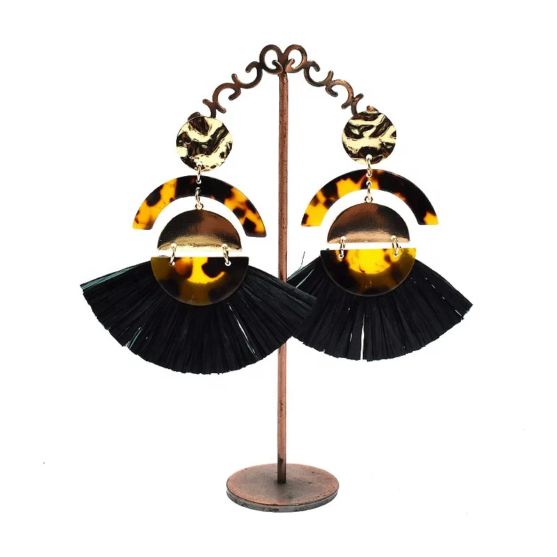 New cellulose acetate earrings hoop dangling ear drop earring round circle gold casting tortoiseshell earring