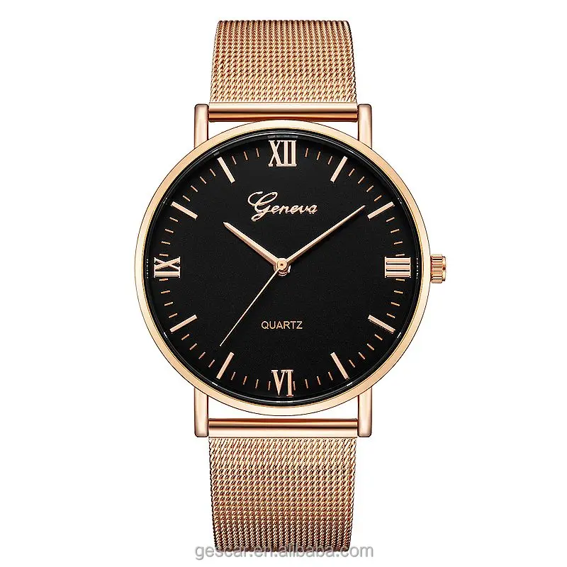 
619 New Arrival Top Brand Geneva Mesh Belt Big Round Dial Quartz Watches 