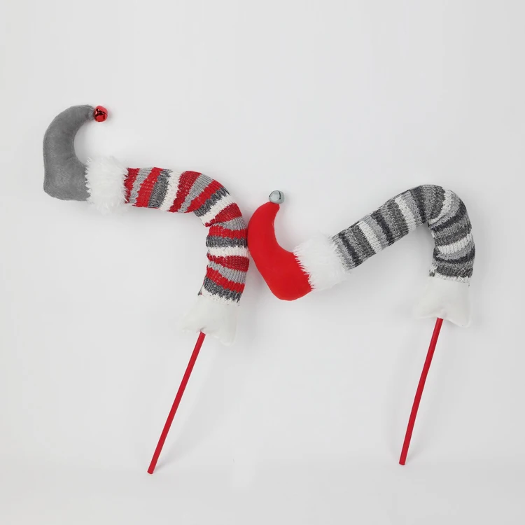 
29 дюймовая вязаная красно-серая одинарная декоративная ножка Рождественская елка эльф ножки 