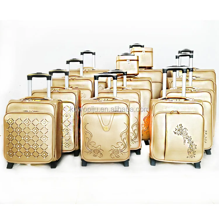 bright white color diamend cosmetic case 2 wheels pu leather suitcase set spinner wheeled luggage set 6 pieces