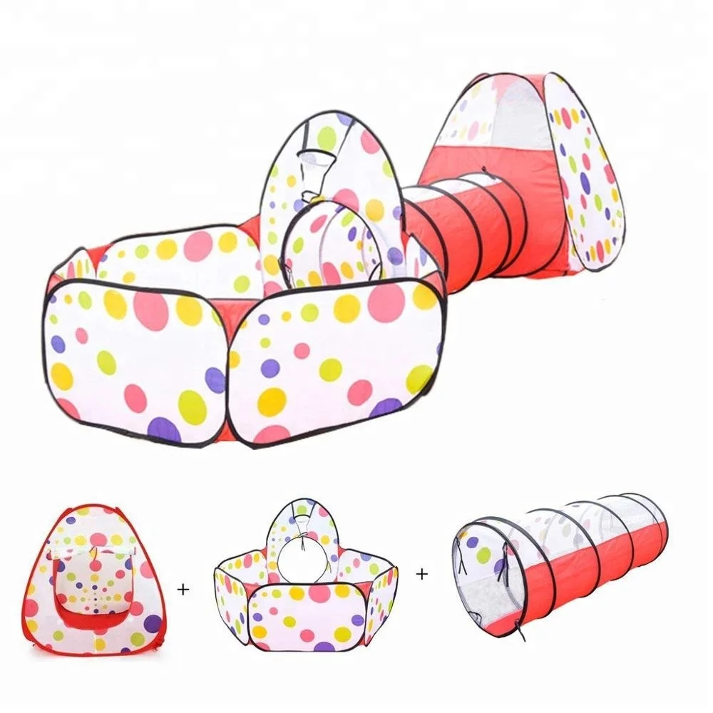 Kids 3pcs Pop-up Pool-Tunnel-Teepee Play Tent, Easy Folding Kids Play Tent, Outdoor Gamehouse Toy Hut & Ocean Ball Pool