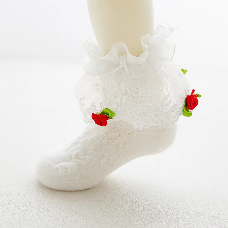 Pink Ankle Socks Flower  Meias Socks Kids Ankle 3D Girls Lace