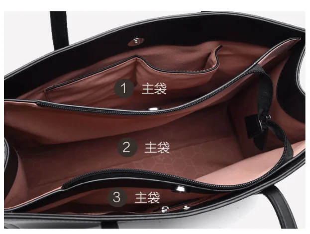 Custom large capacity square shoulder tote bag black PU leather handbag totebags for women