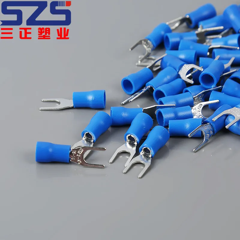 Free samples provided, high quality SV2-3.5S Y type blue color crimp wire butt connectors, insulated spade cable terminals