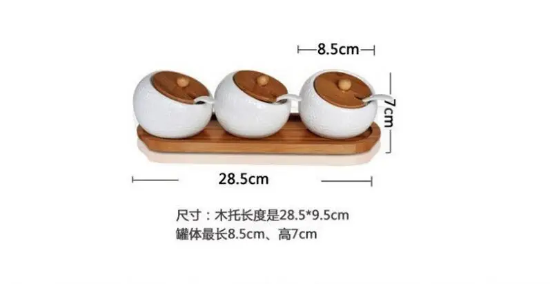 High quality round shape slanted storage custom white kitchen 3 pcs spice ceramic canister with wooden lid