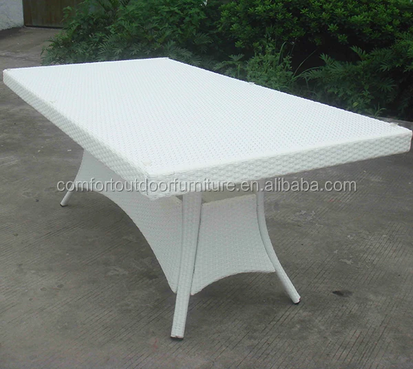 Outdoor Rectangular Rattan Table with KD frame Dining Table in White Color