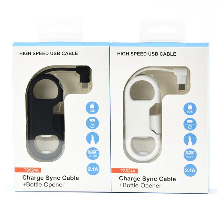 
2018 New Multi-function Beer Wine Bottle Opener Keychain Charger Cable for iPhone and Android Phones 