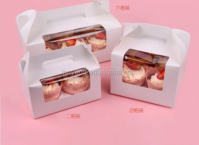 Wholesale cheap Cupcake boxes , Mini cake boxes with window for 2, 4, 6 packs with inserts(BF187)