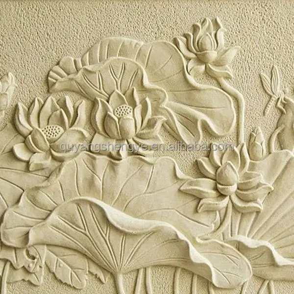 Modern Style Wall Natural Stone Carved Lotus Flower Relief 3D for Decoration Shengye