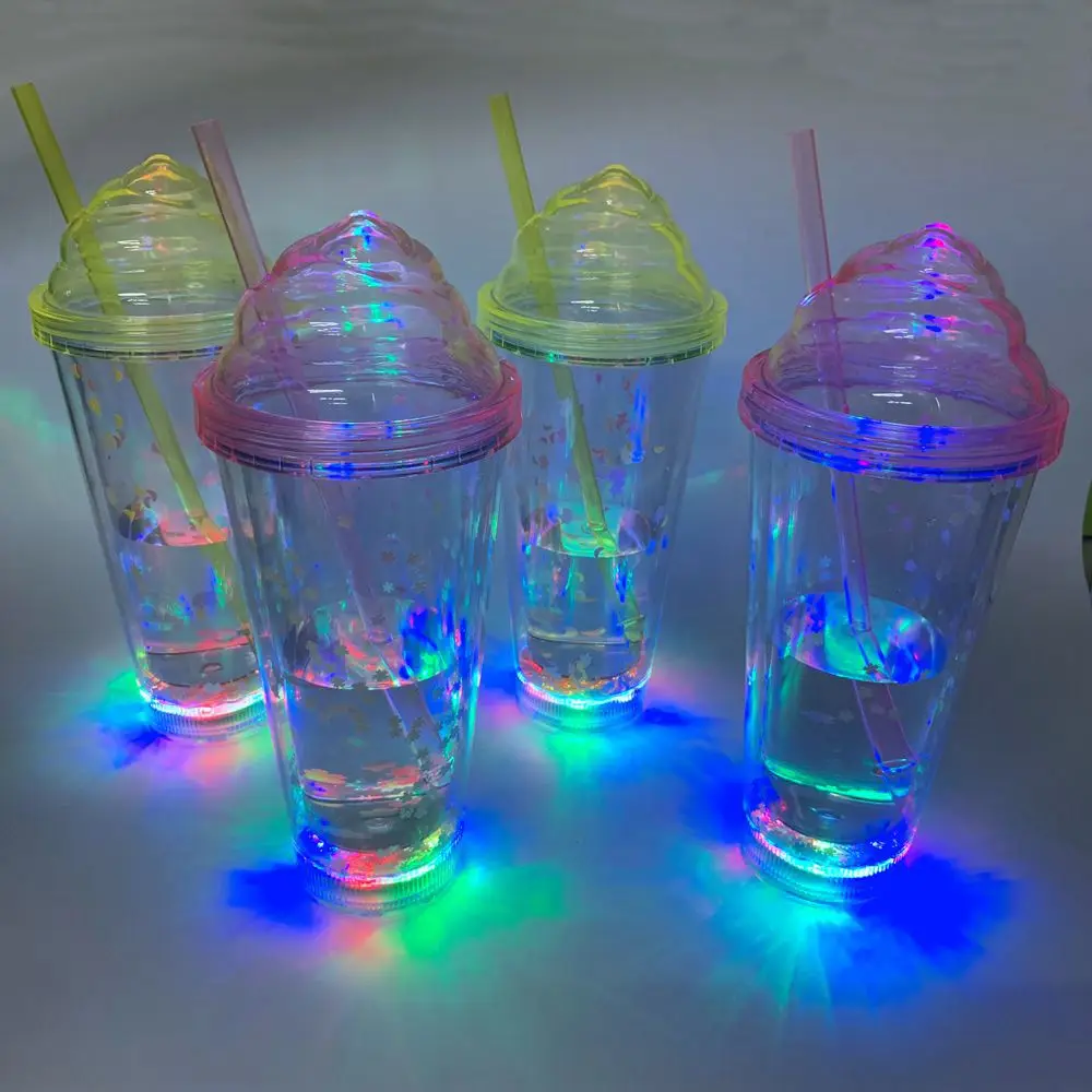 Ice cream cute led tumbler with lid and straw light up tumbler cup led tumbler glass for children