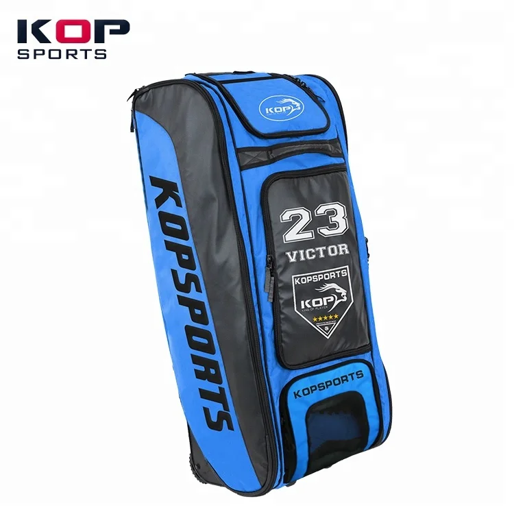 2021 KOP SPORTS Custom Waterproof  Scarlet Red Largest Wheeled Baseball  Bag With Shelves System