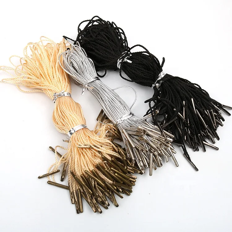 Label Factory Cheaper Thread Customized Soft Nylon Hang Tag Metallic Silver String and Metal Safety Pin for Jewelry