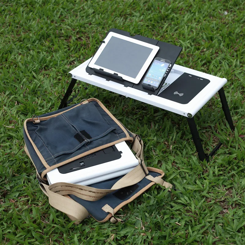 hot sell Built-in power bank  laptop table with 15W fast wireless charger for bed sofa outdoor