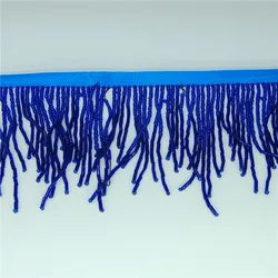 Wholesale blue ribbon bugle tassel trimming beaded fringe for dress costume