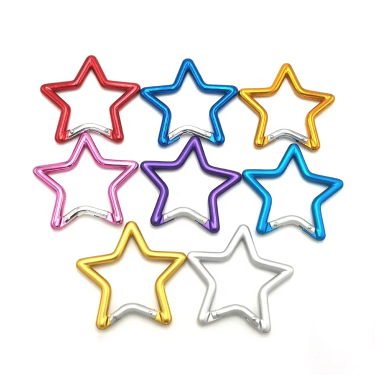 Factory directly wholesale promotional colorful key holders aluminum hooks 6.7cm five star carabiner keychain
