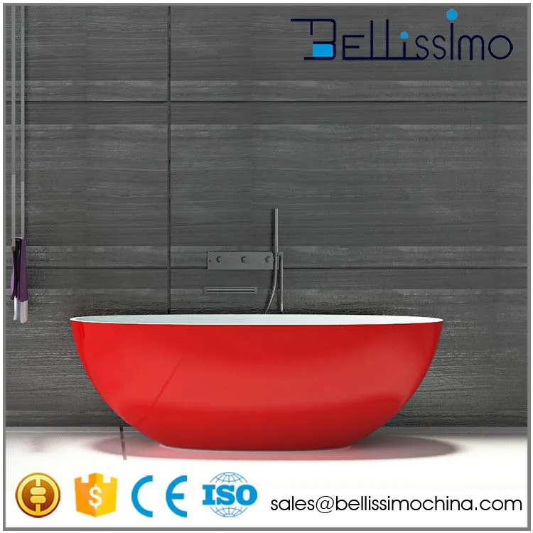 Bellissimo man made stone red tub, solid surface red bathtub, artificial stone tub BS-8628