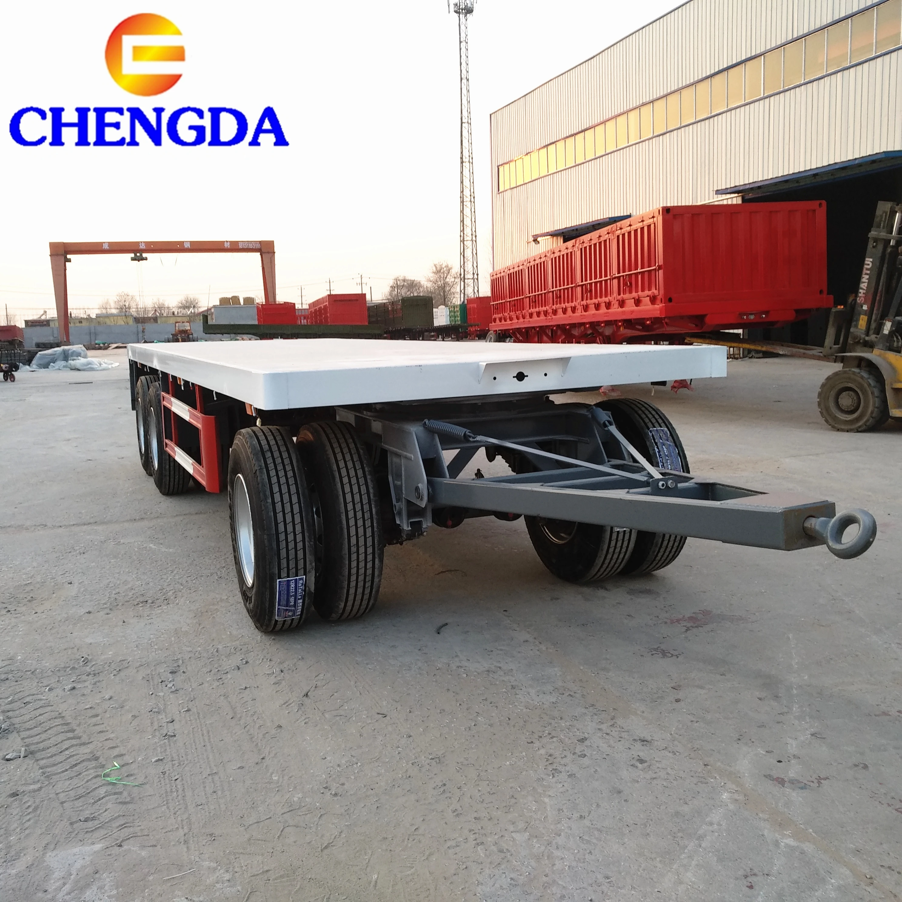Light Weight 3 Axle Turntable 30 Ton Flatbed Side Wall Dolly Drawbar Full Trailer