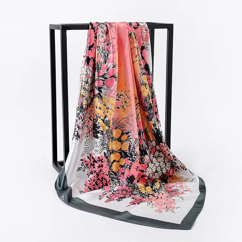High-end Classical Women Flower Print Female Square Shawl Scarf