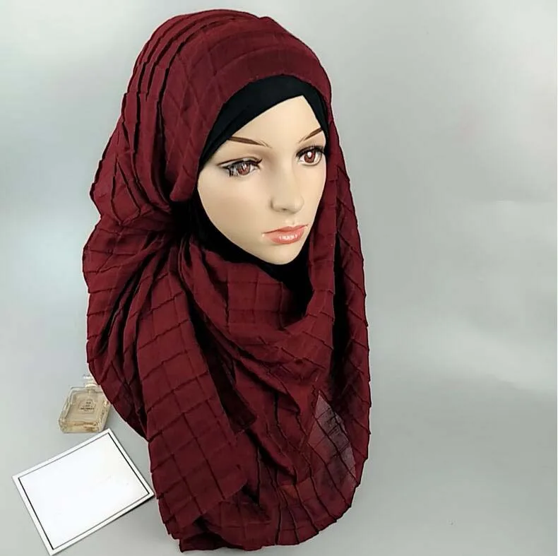 ZP new fashion arabic woman plaid cotton crumpled hijab wholesale