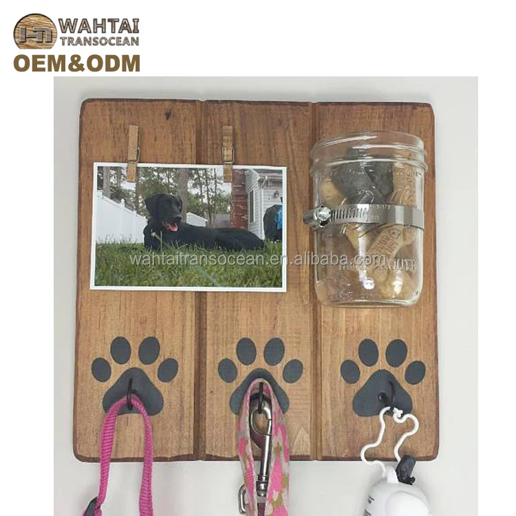 Wood Paw Print Dog Treat, Leash Wall Rack and Picture Holder Home Decor